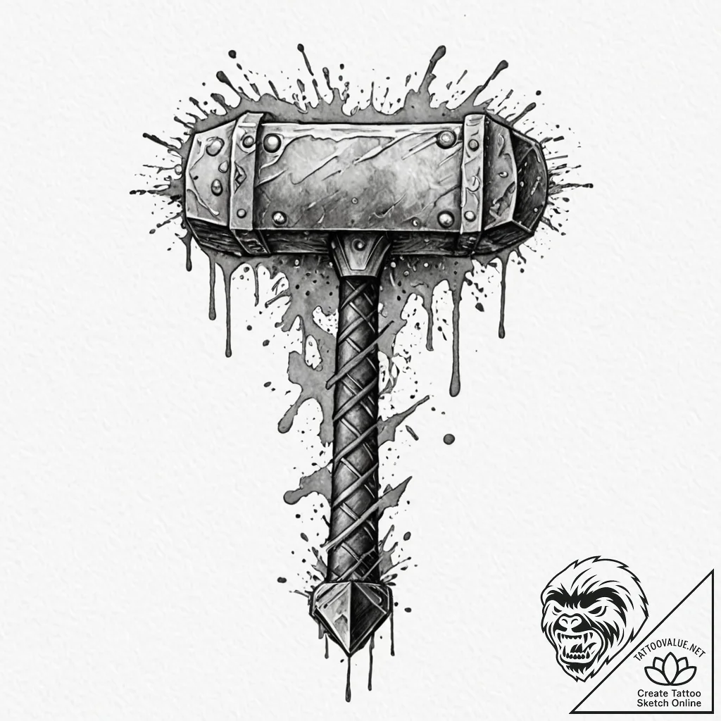 Thor's hammer, ink illustration for tattoo, b... - tattoo sketch (№1752747770_0, 17.07.2025 10:22) — tattoovalue.net