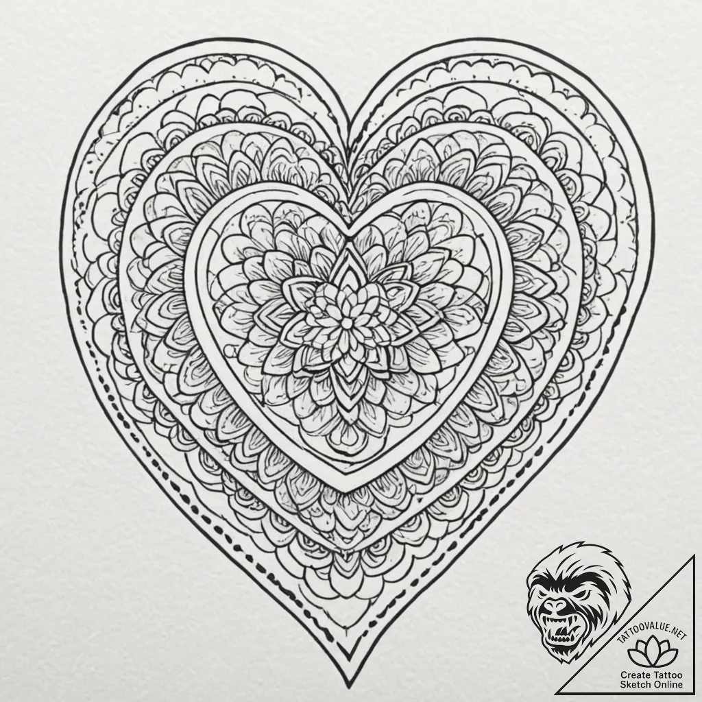 Heart, tattoo drawing outline, on a clean whi... - tattoo sketch (№1752747846_0, 17.07.2025 10:24) — tattoovalue.net