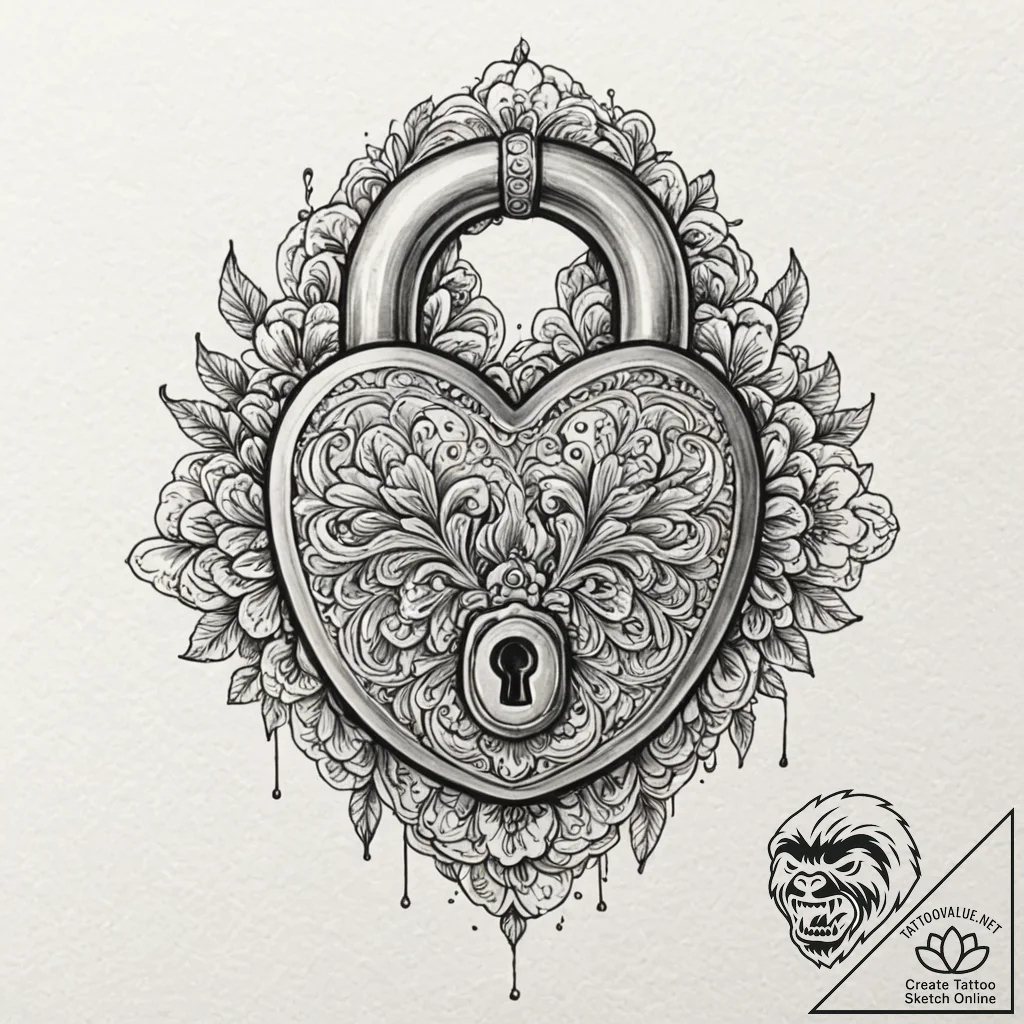Tattoo design a stylized lock on one partner,... - tattoo sketch (№1752748625_0, 17.07.2025 10:37) — tattoovalue.net