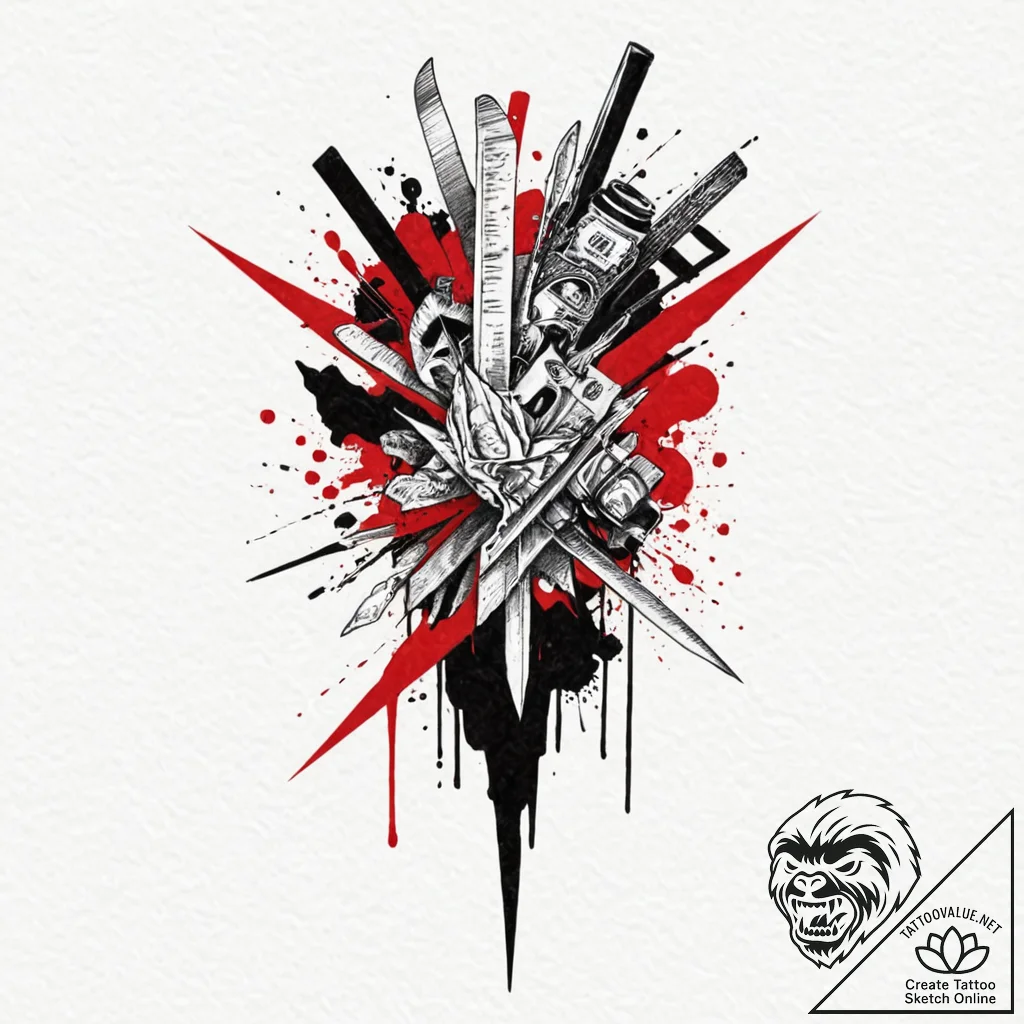 Blade, tattoo sketch design, trash polka tatt... - tattoo sketch (№1752748858_0, 17.07.2025 10:40) — tattoovalue.net