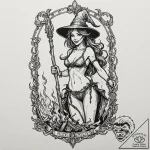 A trash polka tattoo of a beautiful witch bei… – tattoo sketch (№1752749790_0, 17.07.2025 10:56) — tattoovalue.net