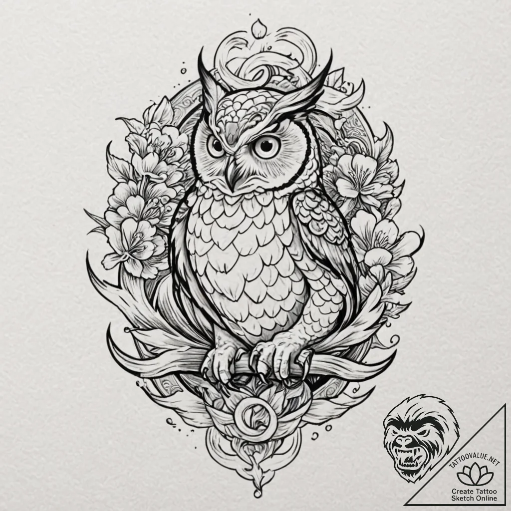 Neo-traditional tattoo design of the owl from... - tattoo sketch (№1752750025_0, 17.07.2025 11:00) — tattoovalue.net
