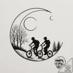 A linework tattoo of the kids on their bikes,… – tattoo sketch (№1752751185_0, 17.07.2025 11:19) — tattoovalue.net