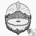 A view of a volcanic crater from the rim., ta… – tattoo sketch (№1752751266_0, 17.07.2025 11:21) — tattoovalue.net