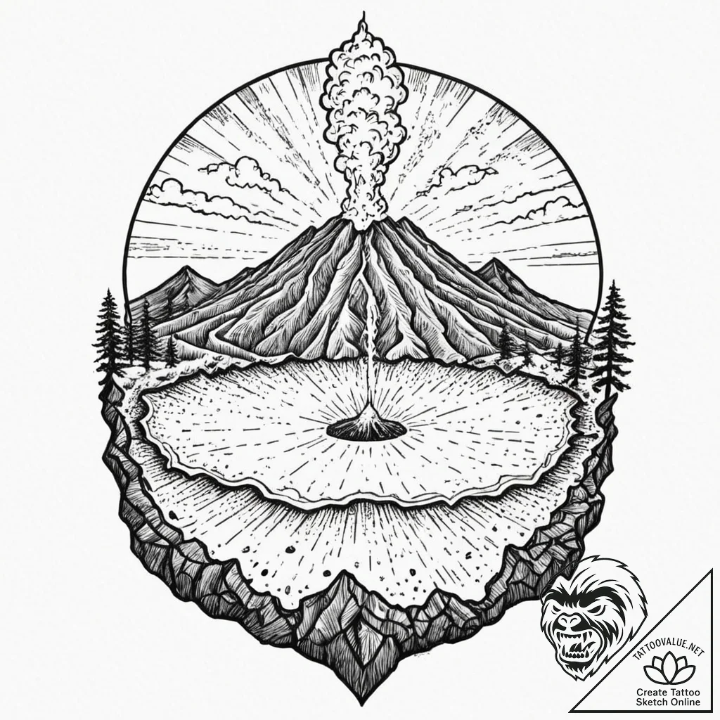 A view of a volcanic crater from the rim., ta... - tattoo sketch (№1752751266_0, 17.07.2025 11:21) — tattoovalue.net