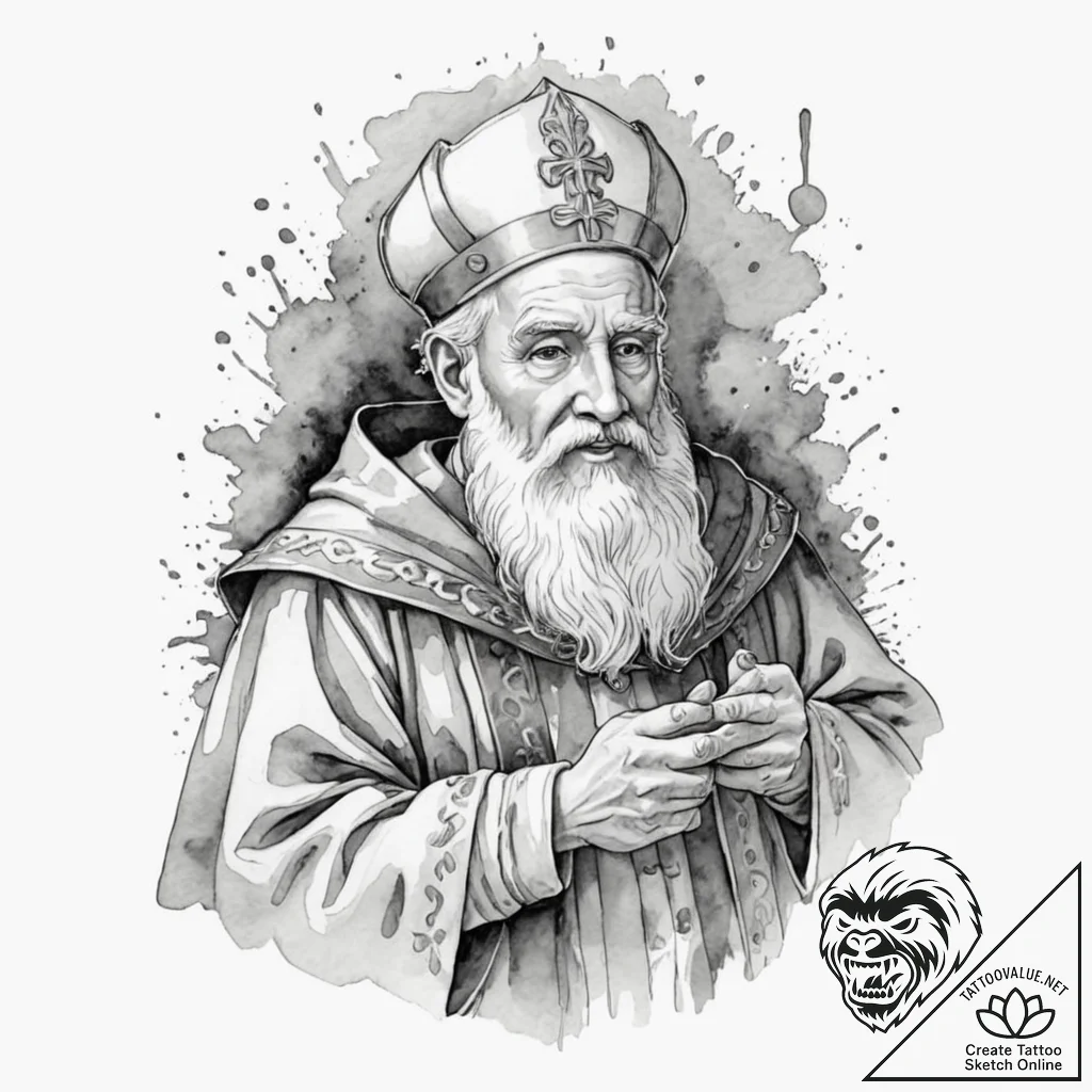 St. nicholas, tattoo line art, watercolor tat... - tattoo sketch (№1752752064_0, 17.07.2025 11:34) — tattoovalue.net