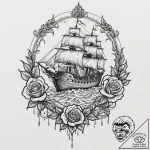 A watercolor sketch of the haunted ship from… – tattoo sketch (№1752752222_0, 17.07.2025 11:37) — tattoovalue.net