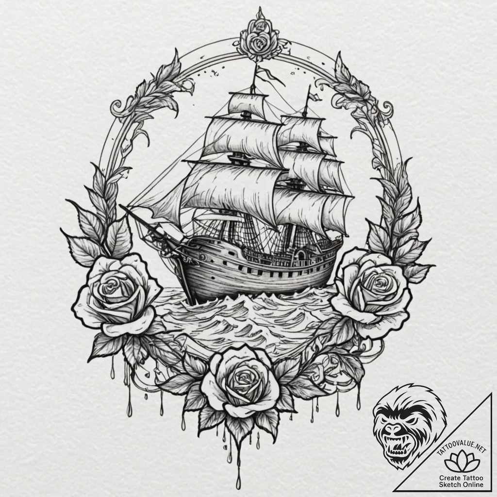 A watercolor sketch of the haunted ship from... - tattoo sketch (№1752752222_0, 17.07.2025 11:37) — tattoovalue.net