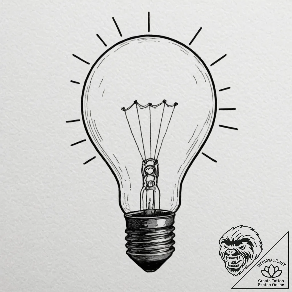 Tattoo design a lightbulb emitting powerful i... - tattoo sketch (№1752752863_0, 17.07.2025 11:47) — tattoovalue.net