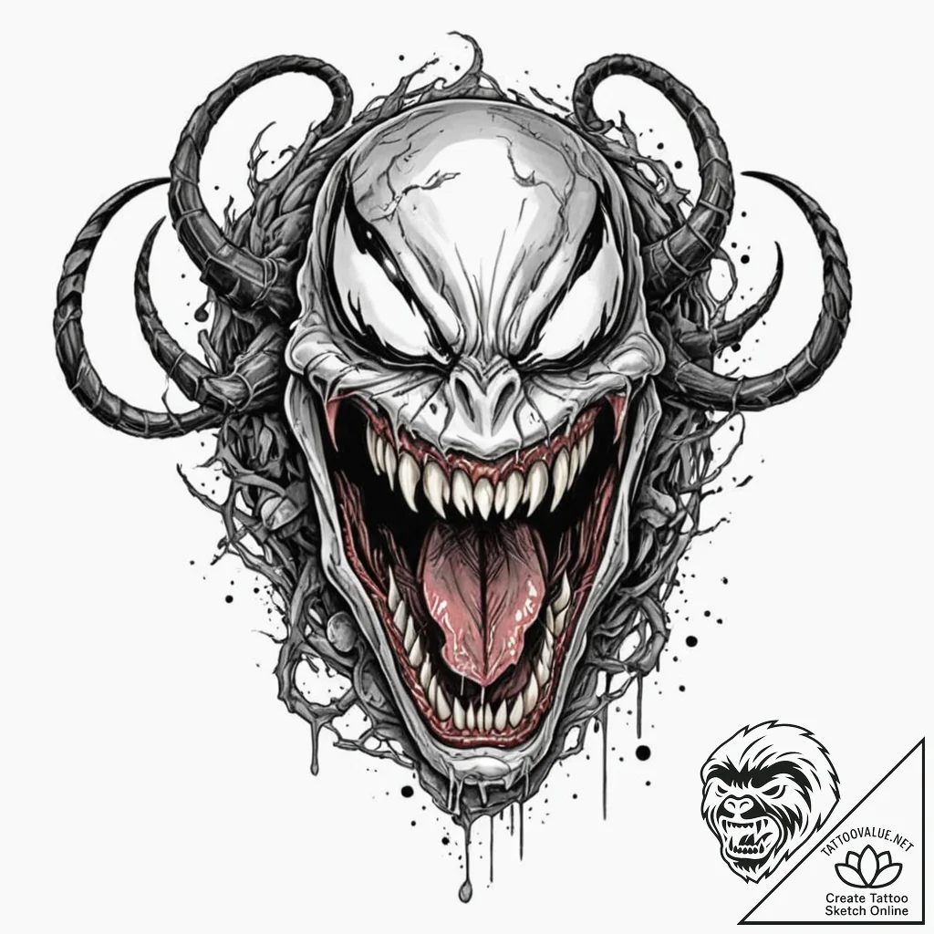 A trash polka portrait of venom, with his lon... - tattoo sketch (№1752753103_0, 17.07.2025 11:51) — tattoovalue.net