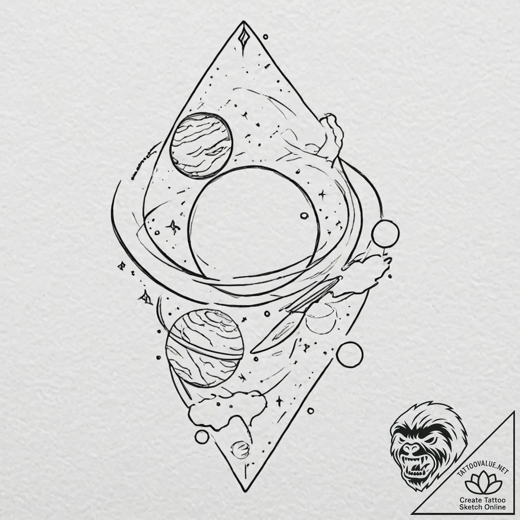 Tattoo design a planet with a powerful, prote... - tattoo sketch (№1752753183_0, 17.07.2025 11:53) — tattoovalue.net