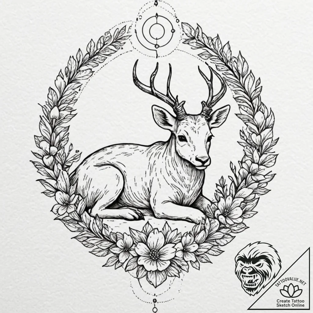 Tattoo sketch a zodiac animal resting among a... - tattoo sketch (№1752753422_0, 17.07.2025 11:57) — tattoovalue.net