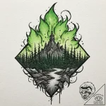 A watercolor tattoo of the wildfire explosion… – tattoo sketch (№1752754059_0, 17.07.2025 12:07) — tattoovalue.net