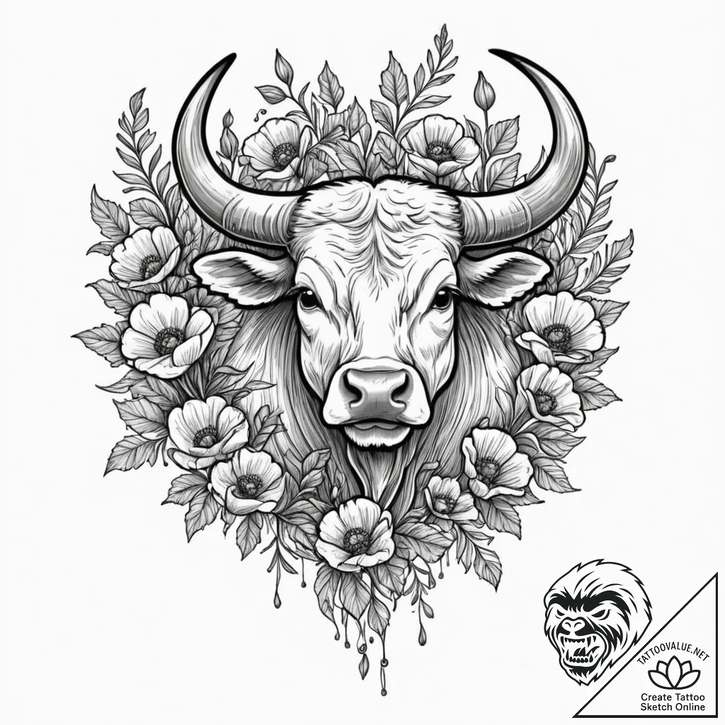 Tattoo design a taurus bull's head emerging f... - tattoo sketch (№1752754219_0, 17.07.2025 12:10) — tattoovalue.net