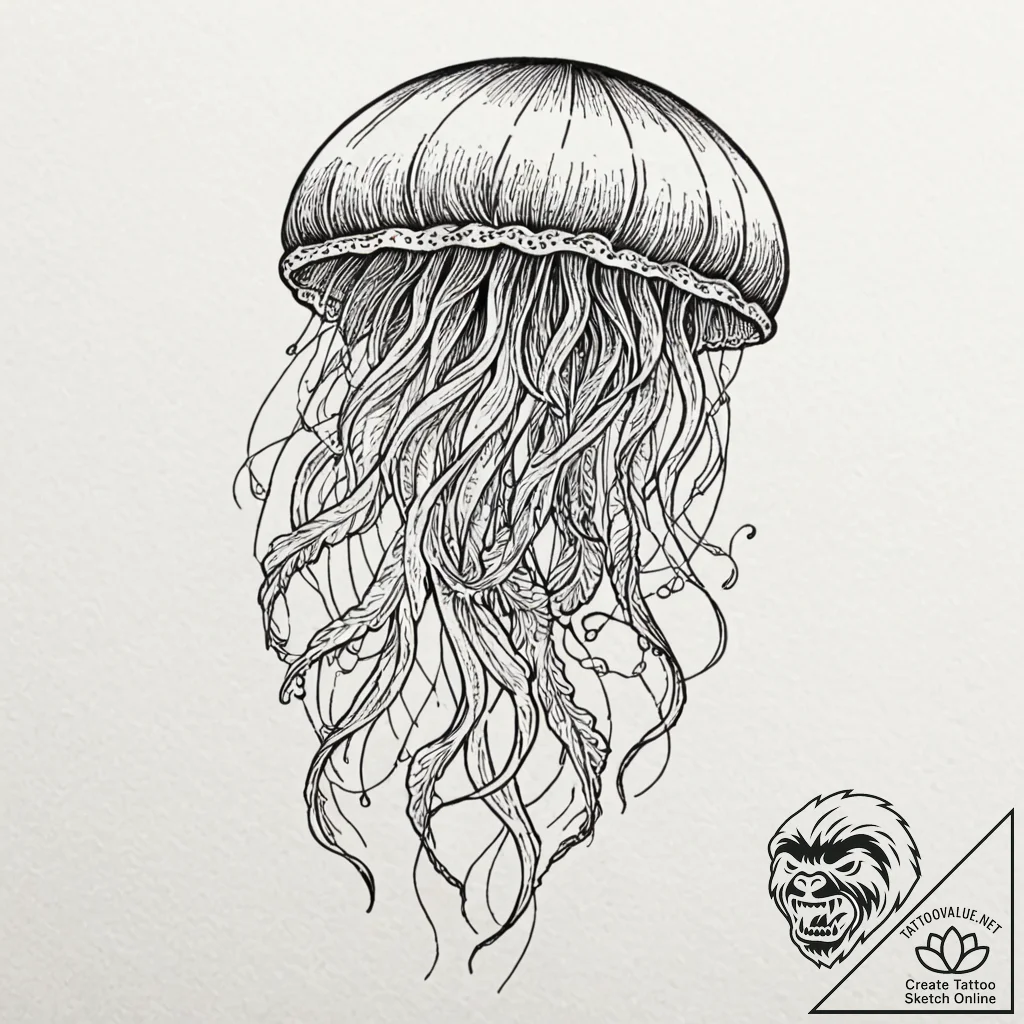 Tattoo sketch a delicate, ethereal jellyfish... - tattoo sketch (№1752754299_0, 17.07.2025 12:11) — tattoovalue.net
