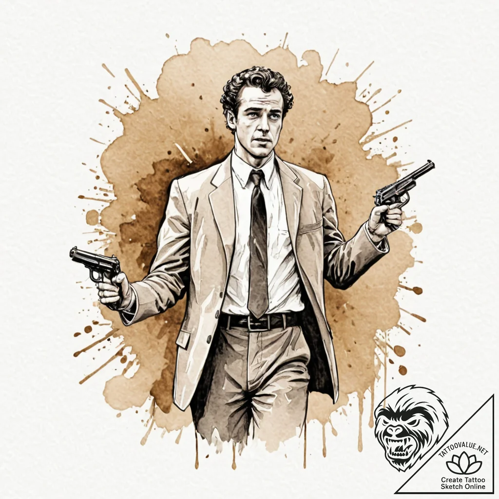 A graphic novel panel of the assassination of... - tattoo sketch (№1752754614_0, 17.07.2025 12:16) — tattoovalue.net