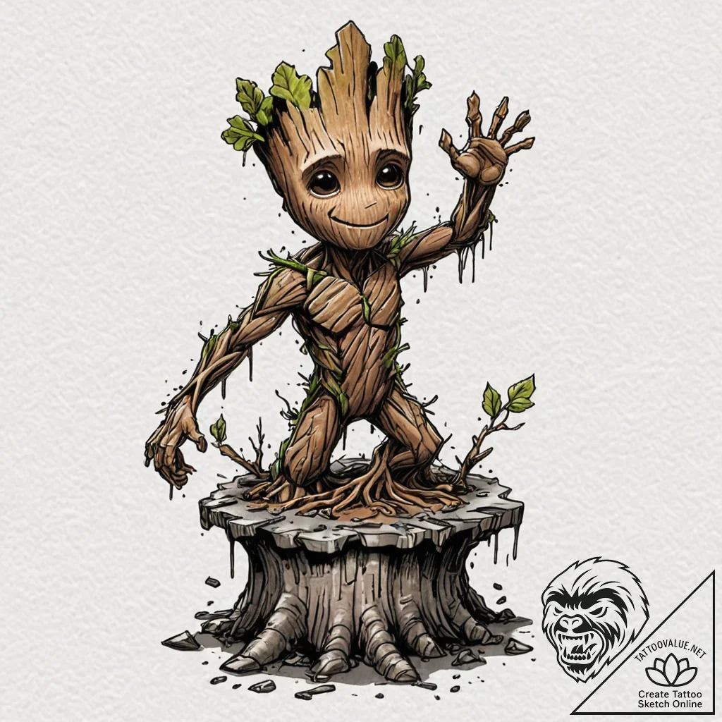 A sketch of groot sacrificing himself, "we ar... - tattoo sketch (№1752754694_0, 17.07.2025 12:18) — tattoovalue.net