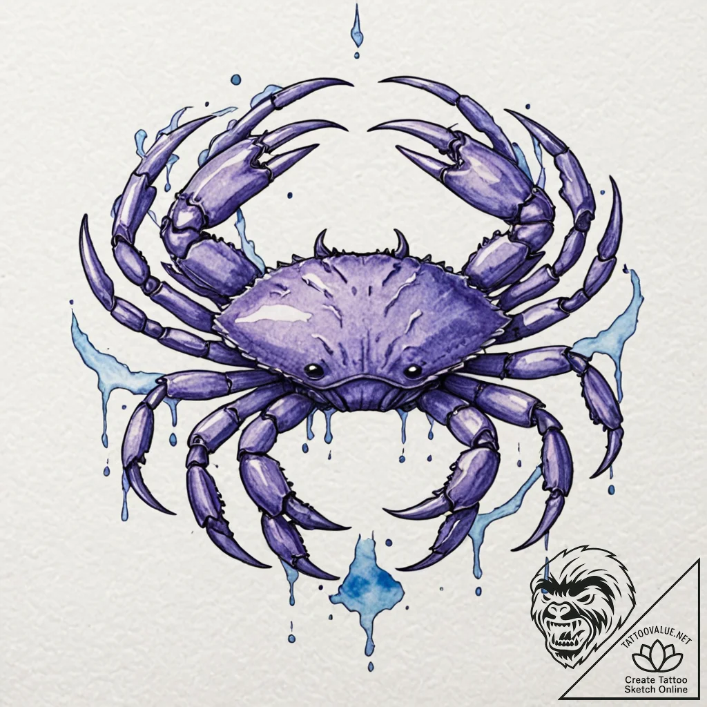 Tattoo design a cancer crab, outlined in thin... - tattoo sketch (№1752755015_0, 17.07.2025 12:23) — tattoovalue.net
