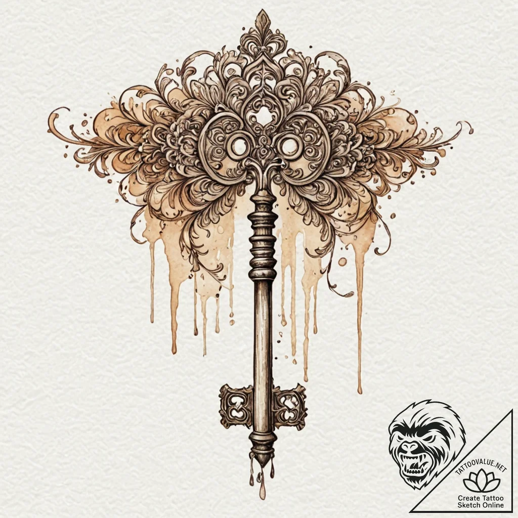 Tattoo sketch a vintage key with intricate de... - tattoo sketch (№1752755175_0, 17.07.2025 12:26) — tattoovalue.net