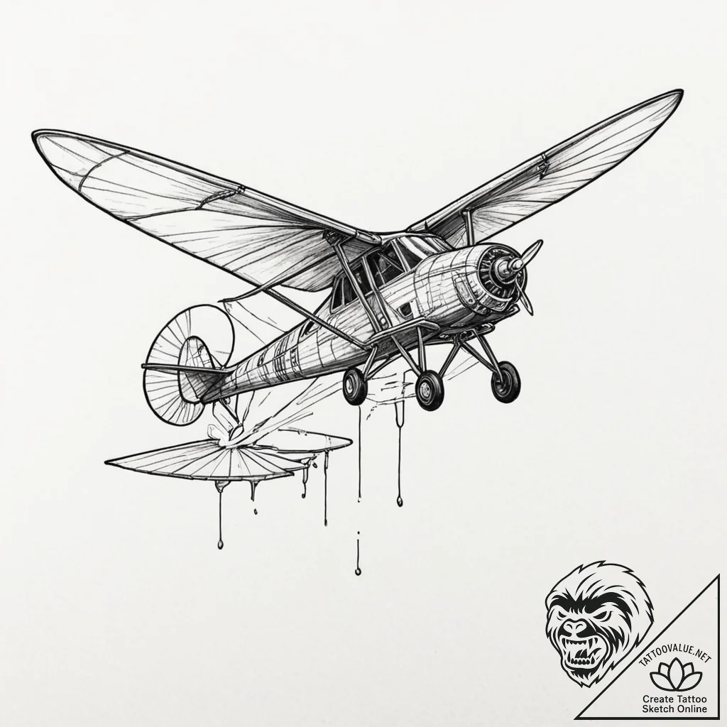 A linework tattoo of an ornithopter, detailed... - tattoo sketch (№1752755812_0, 17.07.2025 12:36) — tattoovalue.net