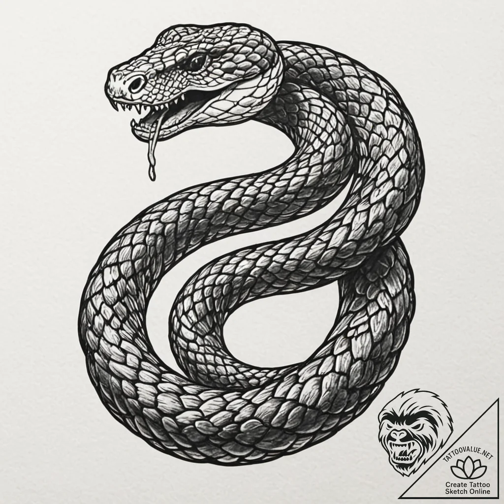 Tattoo sketch a anaconda coiling, for raw pow... - tattoo sketch (№1752756530_0, 17.07.2025 12:48) — tattoovalue.net