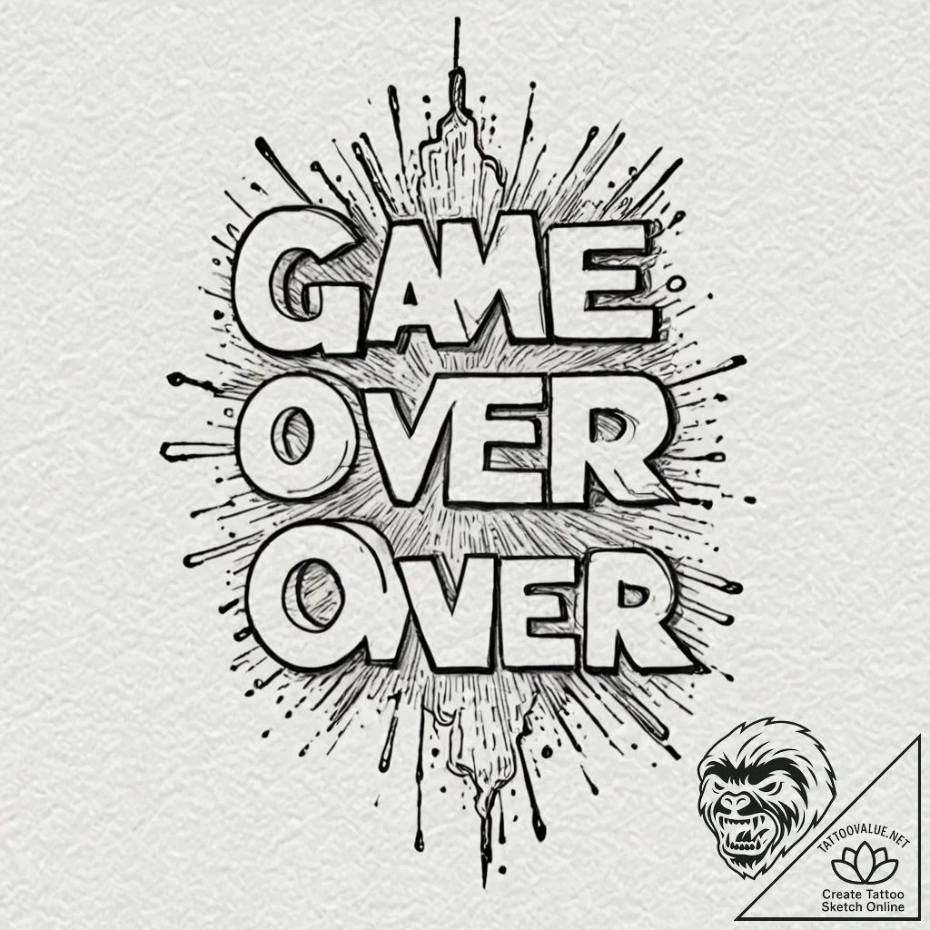 Tattoo sketch a "game over" message made of f... - tattoo sketch (№1752756931_0, 17.07.2025 12:55) — tattoovalue.net