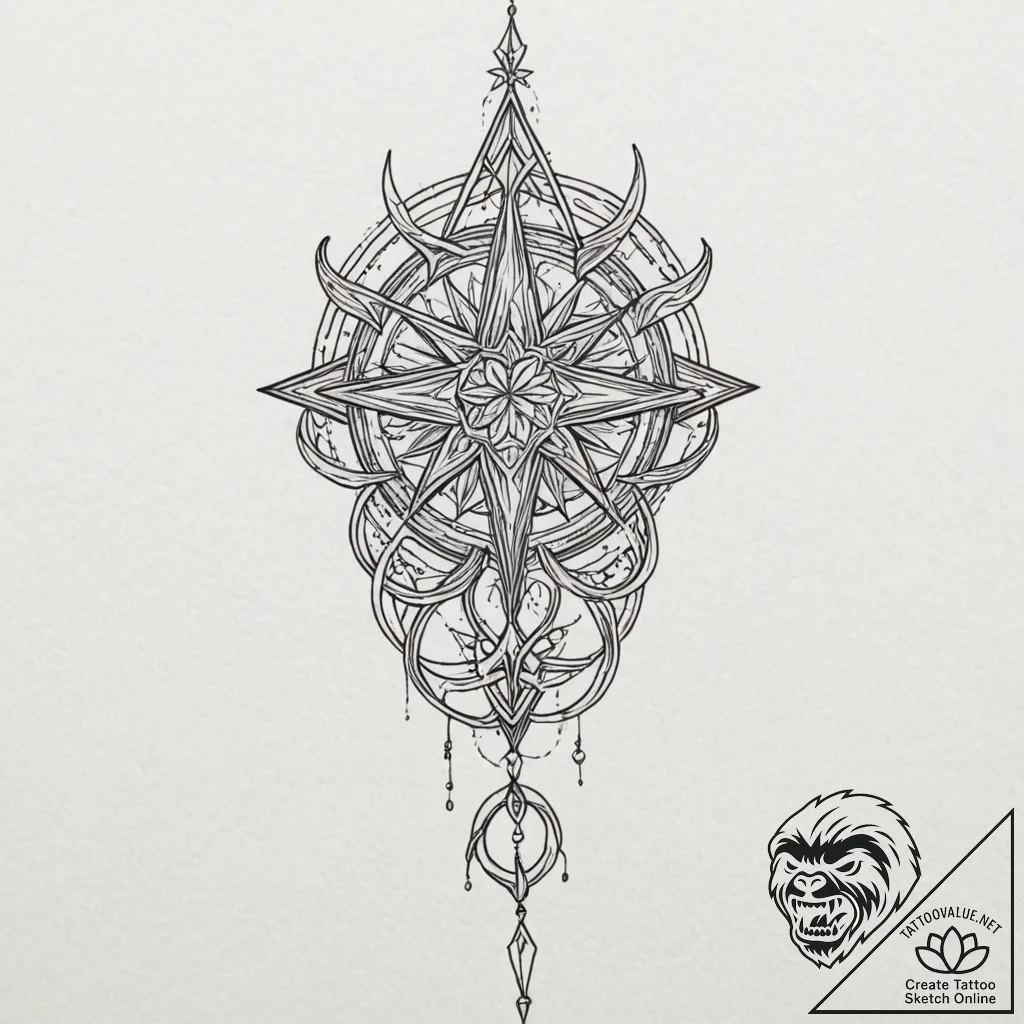 A linework tattoo of the evenstar pendant giv... - tattoo sketch (№1752757652_0, 17.07.2025 13:07) — tattoovalue.net