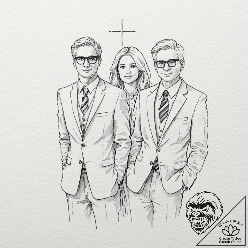 A watercolor tattoo of the main characters fr... - tattoo sketch (№1752757731_0, 17.07.2025 13:08) — tattoovalue.net