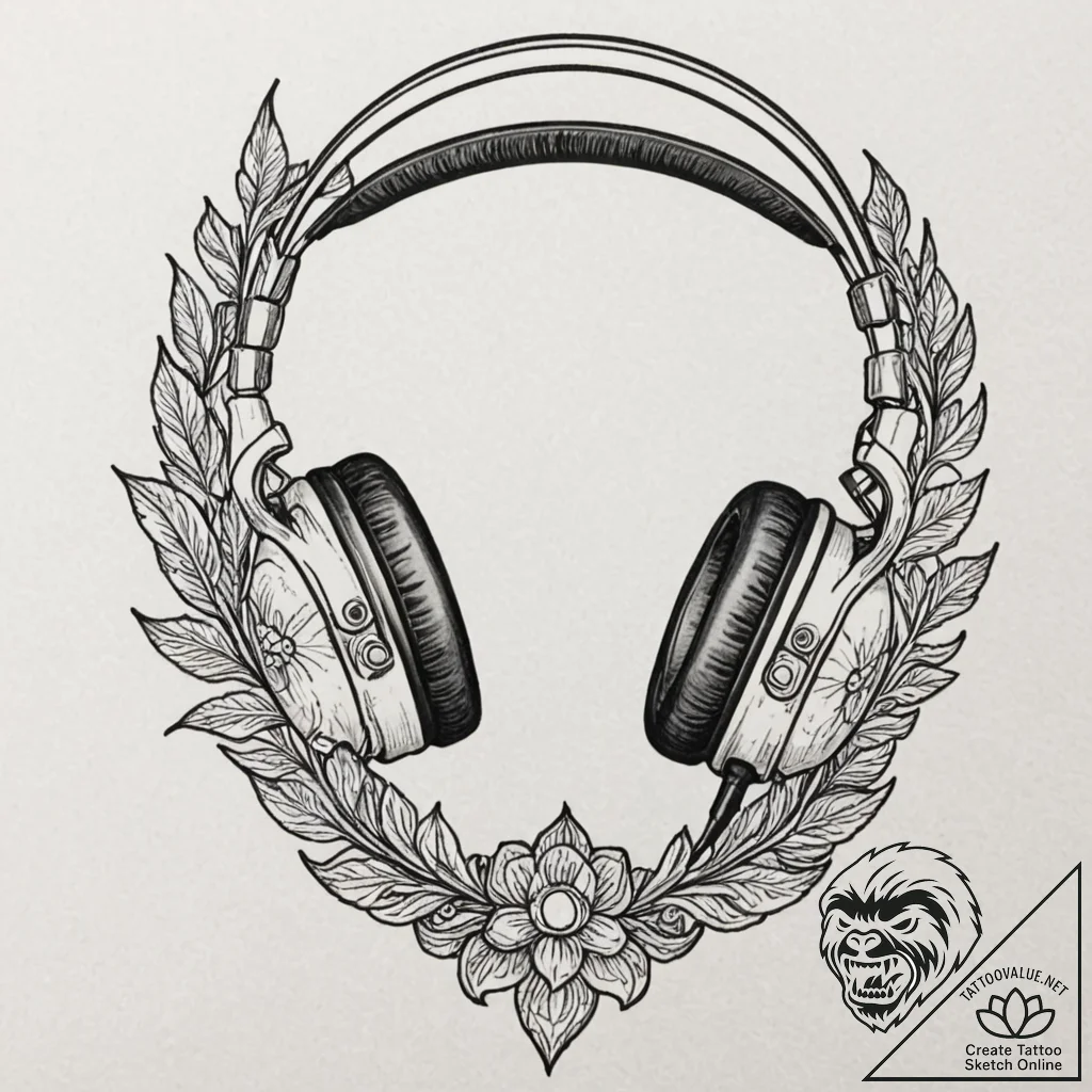 Tattoo sketch a single gaming headset outline... - tattoo sketch (№1752757971_0, 17.07.2025 13:12) — tattoovalue.net