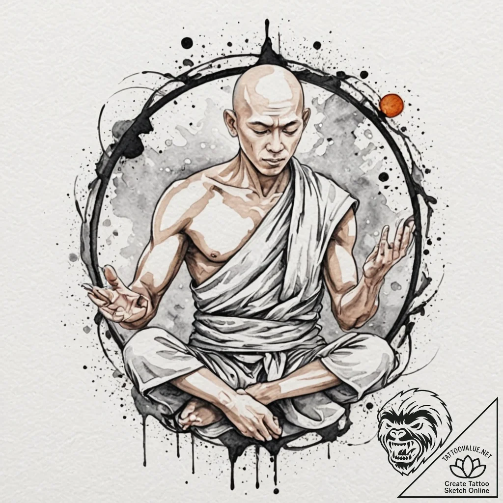 Monk, tattoo flash sheet design, watercolor t... - tattoo sketch (№1752758450_0, 17.07.2025 13:20) — tattoovalue.net