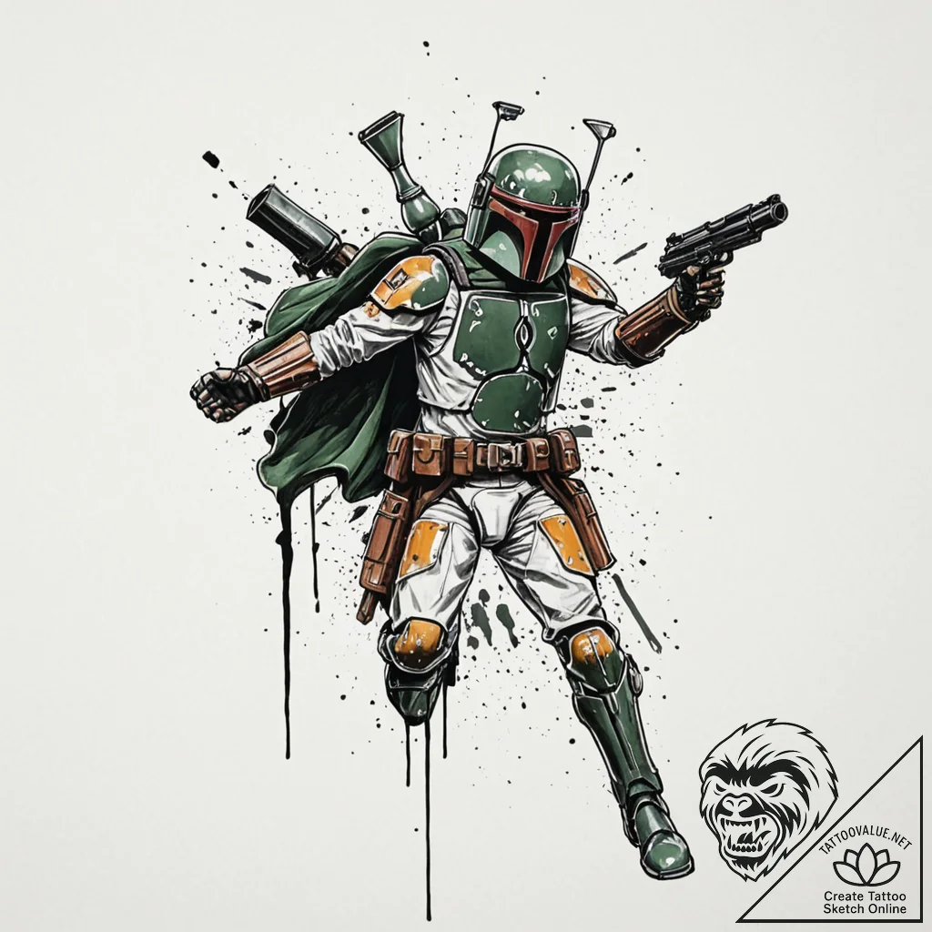 11. trash polka style tattoo of boba fett in... - tattoo sketch (№1752758691_0, 17.07.2025 13:24) — tattoovalue.net