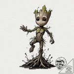 A watercolor sketch of a dancing baby groot,,… – tattoo sketch (№1752758851_0, 17.07.2025 13:27) — tattoovalue.net