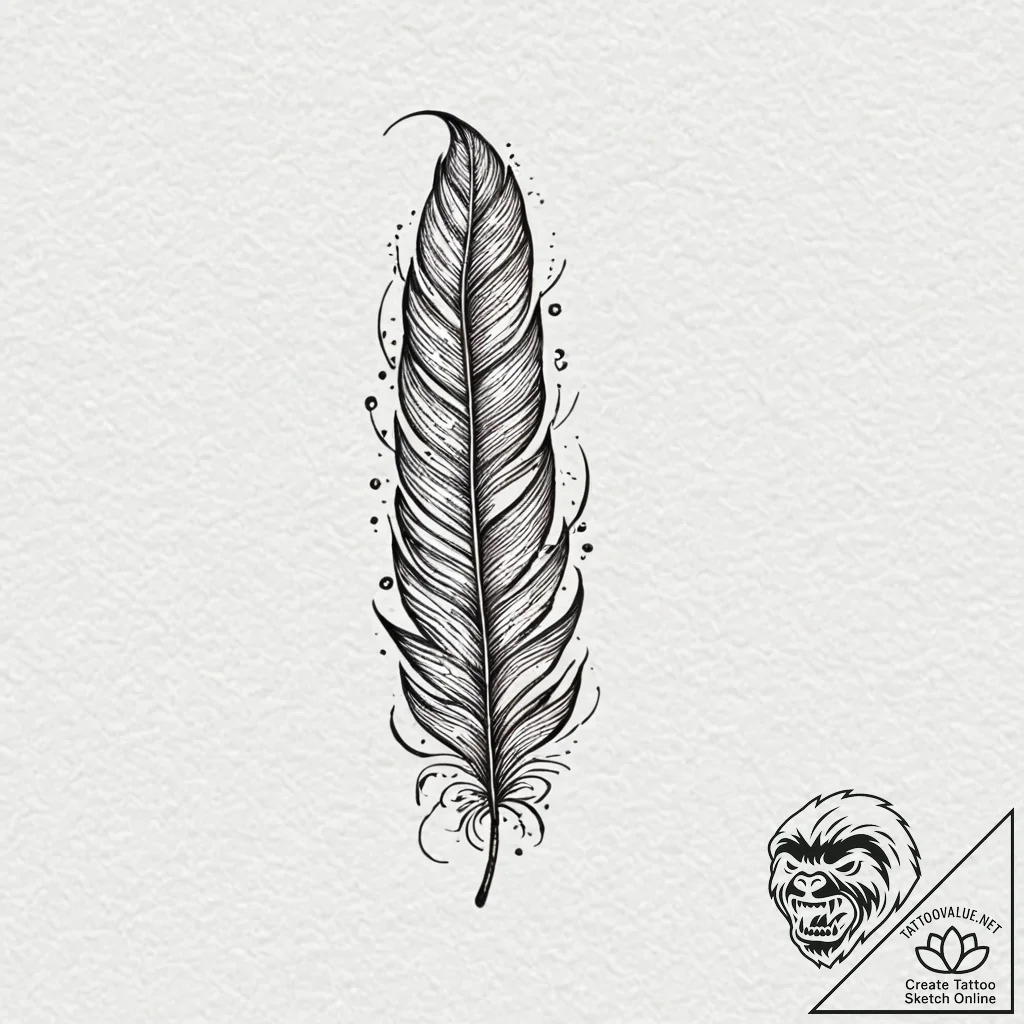 Tattoo design a delicate feather falling gent... - tattoo sketch (№1752759410_0, 17.07.2025 13:36) — tattoovalue.net