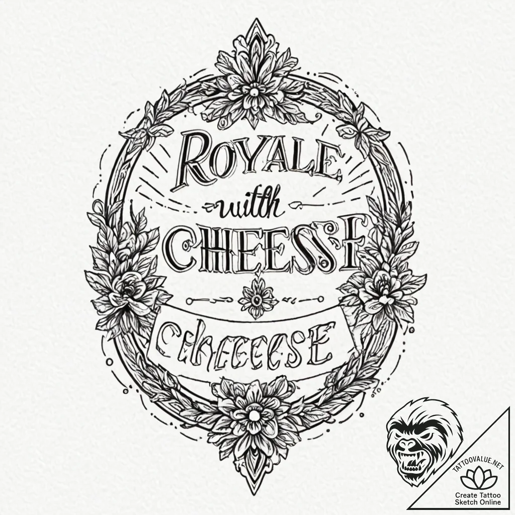 Chicano lettering tattoo of "royale with chee... - tattoo sketch (№1752759650_0, 17.07.2025 13:40) — tattoovalue.net