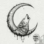 A dotwork tattoo design of a wolf howling at… – tattoo sketch (№1752759730_0, 17.07.2025 13:42) — tattoovalue.net