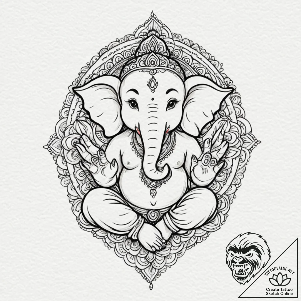 Ganesha, tattoo flash sheet design, on a clea... - tattoo sketch (№1752760290_0, 17.07.2025 13:51) — tattoovalue.net