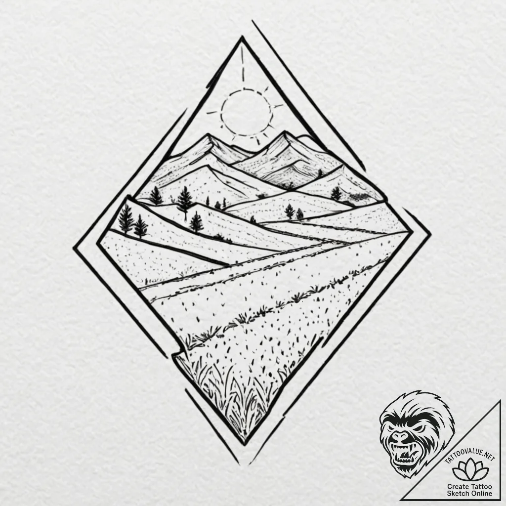 Tattoo sketch: a landscape view of a vast, fe... - tattoo sketch (№1752760600_0, 17.07.2025 13:56) — tattoovalue.net