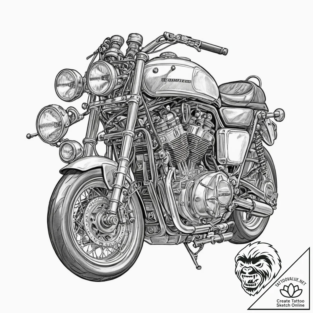 A close-up shot of the intricate engine of a... - tattoo sketch (№1752760678_0, 17.07.2025 13:57) — tattoovalue.net