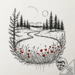 Tattoo design: a landscape of a serene meadow… – tattoo sketch (№1752760754_0, 17.07.2025 13:59) — tattoovalue.net
