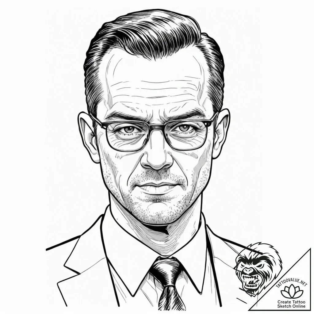A graphic novel style portrait of agent smith... - tattoo sketch (№1752761223_0, 17.07.2025 14:07) — tattoovalue.net