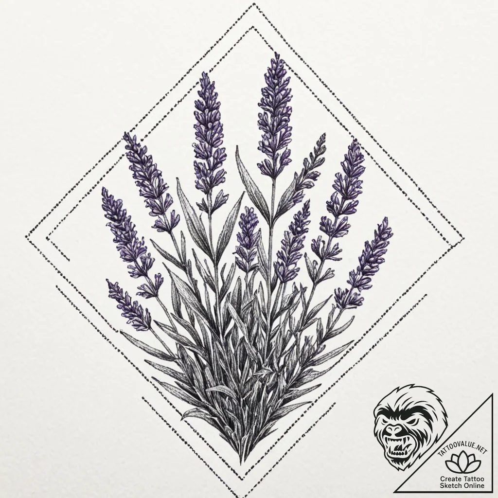 Lavender, artistic tattoo sketch, on a clean... - tattoo sketch (№1752768271_0, 17.07.2025 16:04) — tattoovalue.net