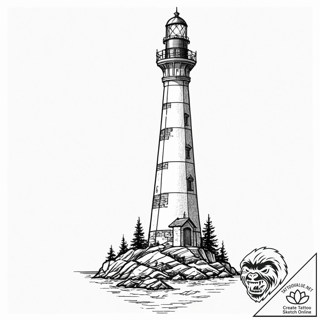 Lighthouse, concept art for tattoo, black out... - tattoo sketch (№1752768605_0, 17.07.2025 16:10) — tattoovalue.net