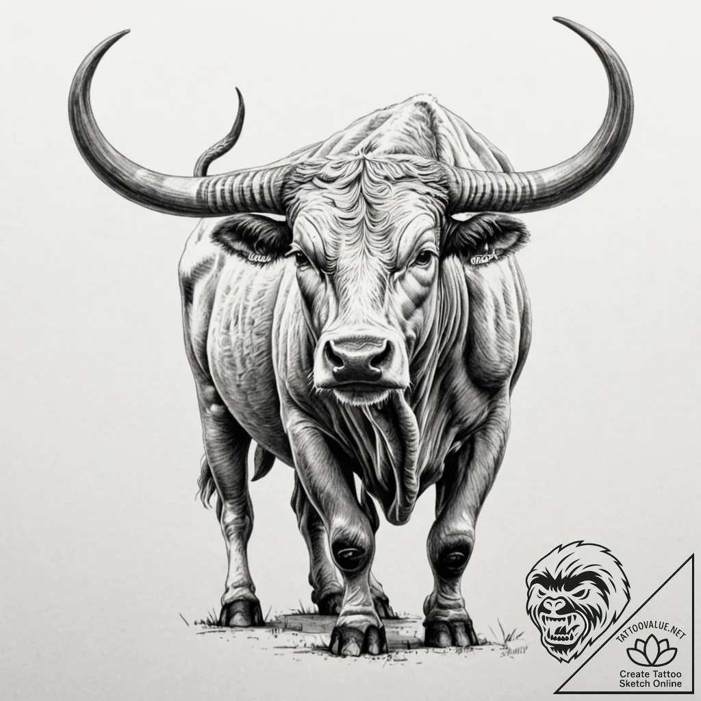 Tattoo design a detailed taurus bull in a pow... - tattoo sketch (№1752768849_0, 17.07.2025 16:14) — tattoovalue.net
