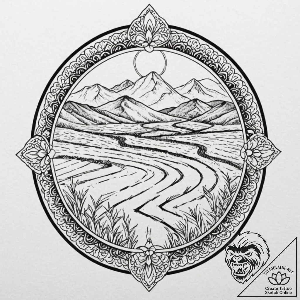 A shot of a rice paddy terrace in vietnam., c... - tattoo sketch (№1752769254_0, 17.07.2025 16:20) — tattoovalue.net