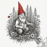 A sketch of the travelling garden gnome from… – tattoo sketch (№1752769498_0, 17.07.2025 16:24) — tattoovalue.net