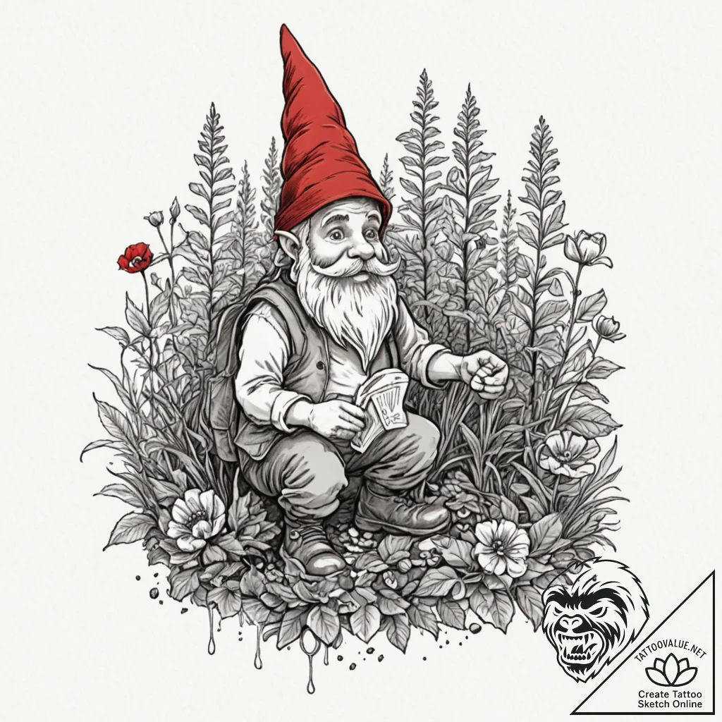 A sketch of the travelling garden gnome from... - tattoo sketch (№1752769498_0, 17.07.2025 16:24) — tattoovalue.net