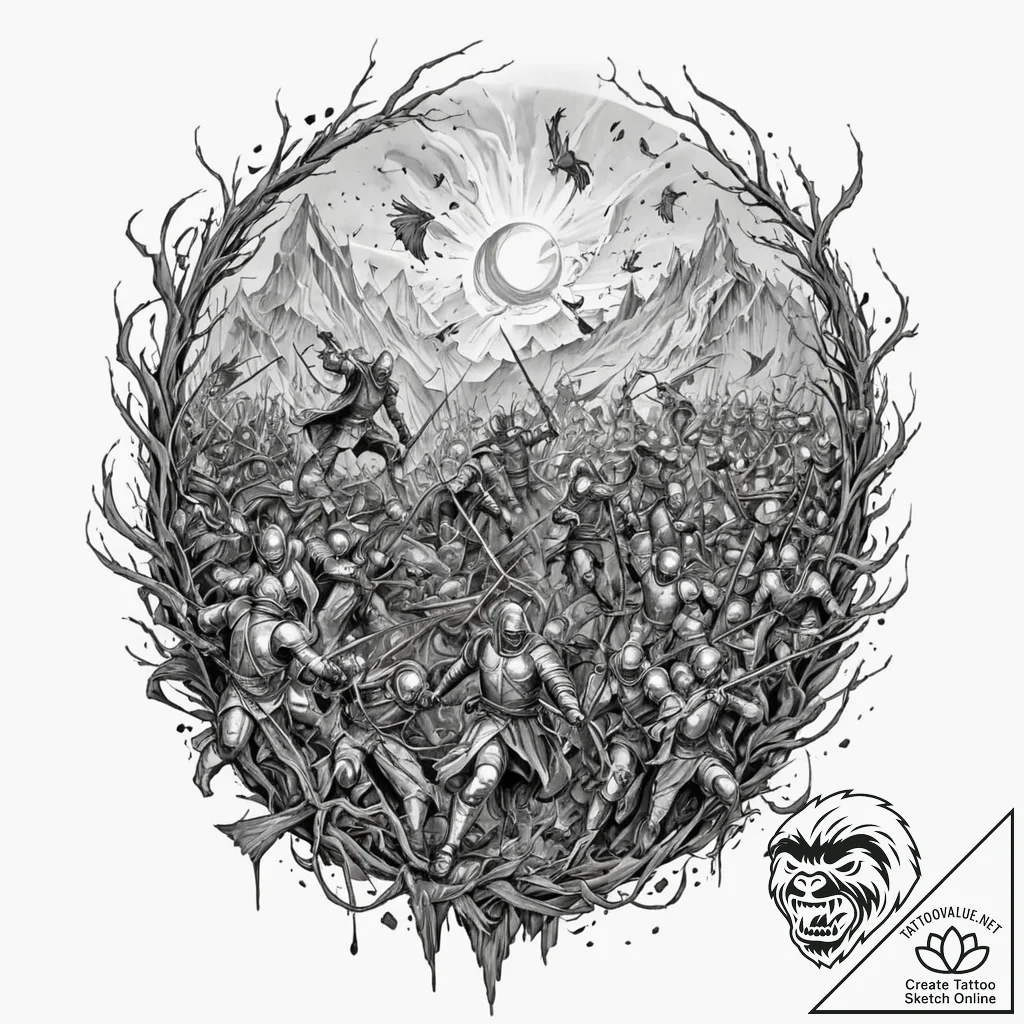 Trash polka composition of the battle of the... - tattoo sketch (№1752770315_0, 17.07.2025 16:38) — tattoovalue.net