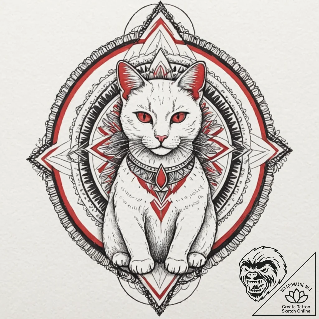 Egyptian cat, concept art for tattoo, on a cl... - tattoo sketch (№1752771133_0, 17.07.2025 16:52) — tattoovalue.net