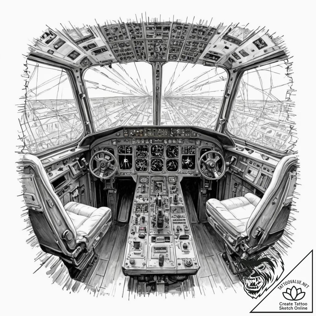 The cockpit of a modern airliner during a fli... - tattoo sketch (№1752771215_0, 17.07.2025 16:53) — tattoovalue.net