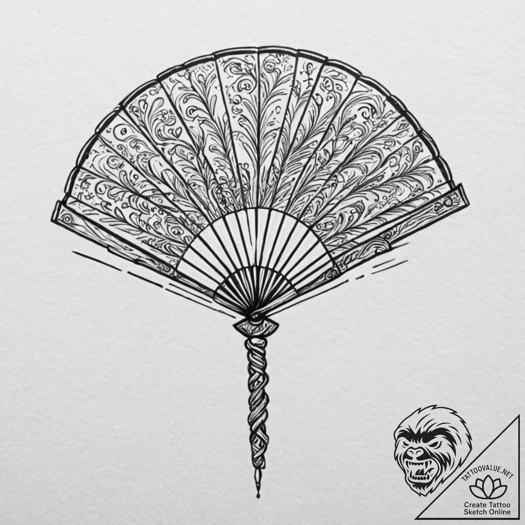 Tattoo design a small, ornate fan., tattoo li... - tattoo sketch (№1752771461_0, 17.07.2025 16:57) — tattoovalue.net